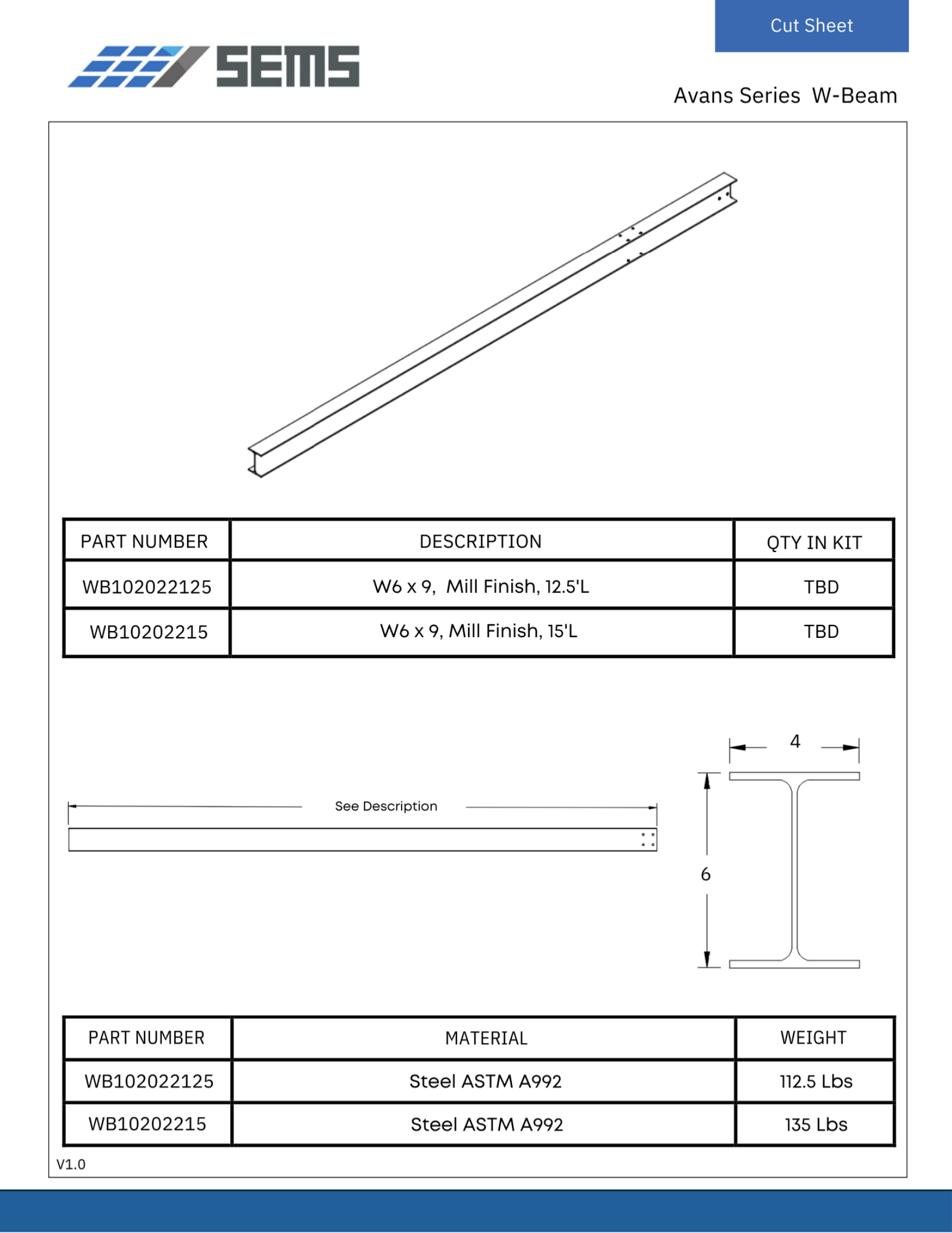 Avans Series W-Beam cut sheet