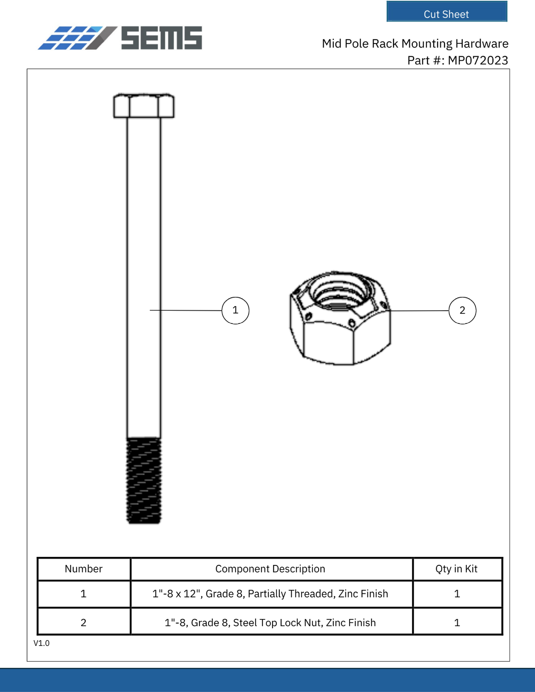 Mid Pole Rack Mounting Hardware cut sheet