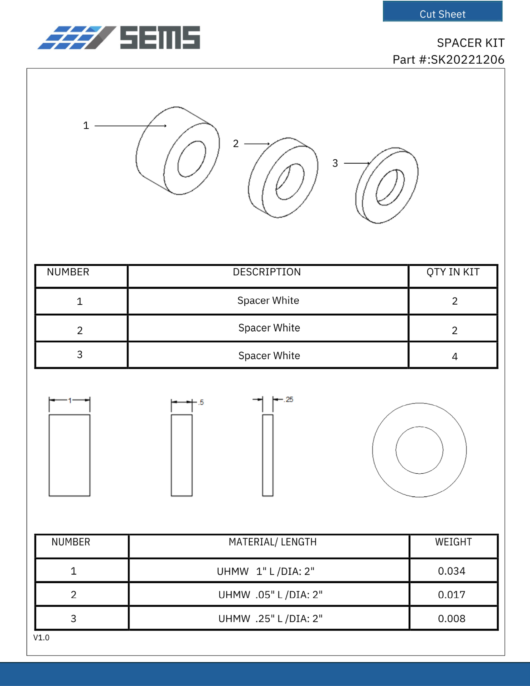 Spacer Kits cut sheet