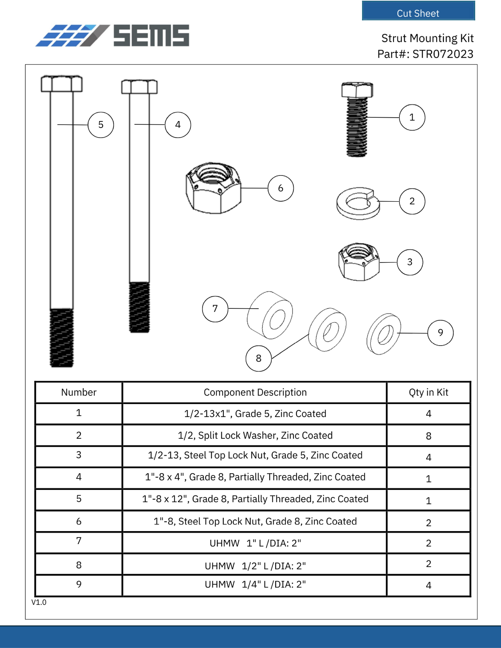 Strut Mounting Kit cut sheet